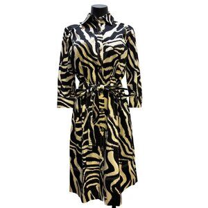 St John Sport Tan & Black Zebra Print Belted Shirt Dress With 3/4 Sleeves & Butt